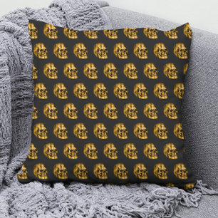 Golden Skull Cool Luxury Black Gothic Halloween Cushion