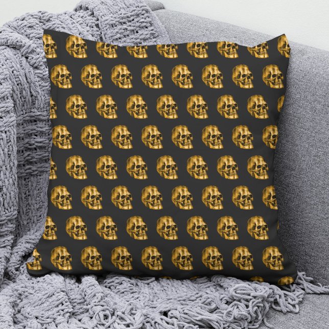    Golden Skull Cool Luxury Black Gothic Halloween Cushion (Creator Uploaded)