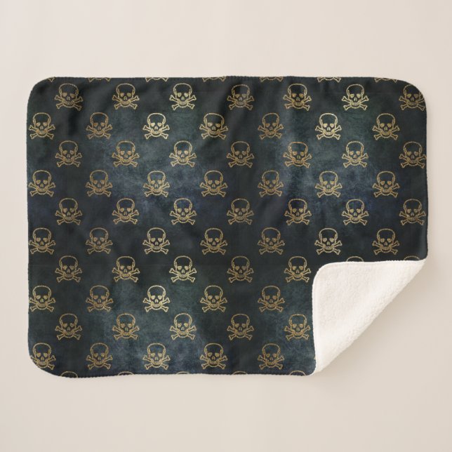 Golden Skull & Crossbones Sherpa Blanket (Front (Horizontal))