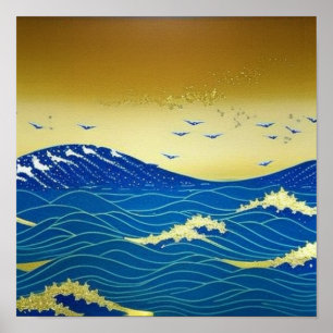 Golden Sky at Sea Poster
