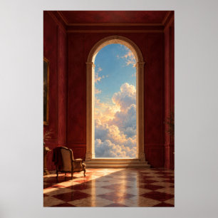 Golden Sky Doorway Surreal Art Poster