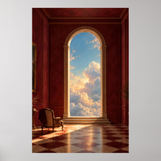 Golden Sky Doorway Surreal Art Poster