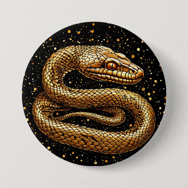 Golden snake 7.5 cm round badge (Front)