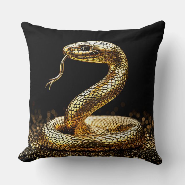 🐍 Golden Snake Mystical Statement Decor Pillow ✨ (Front)