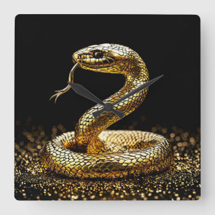 Golden snake square wall clock