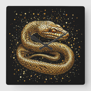Golden snake square wall clock