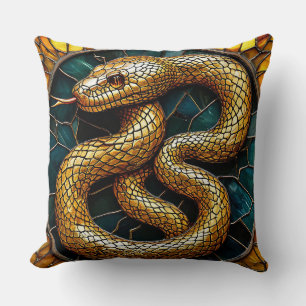 Golden snake stained glass cushion