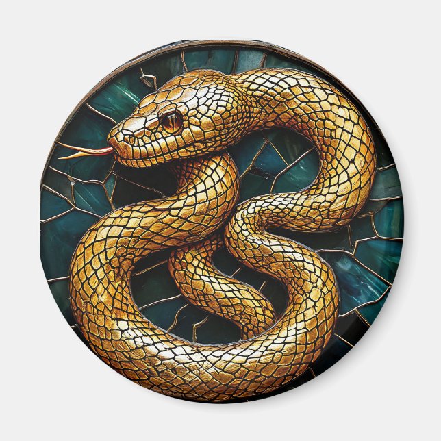Golden snake stained glass magnet (Front)