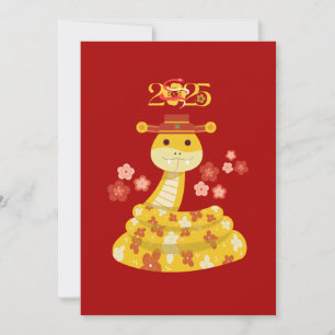 Golden Snake with Flowers Lunar New Year Holiday Card