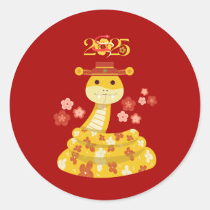 Golden Snake with Flowers Sticker   Lunar New Year
