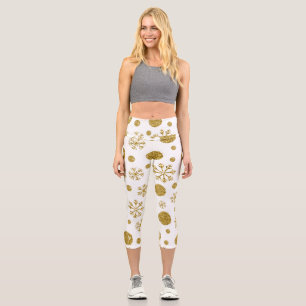 Golden Snow Flakes 1 Capri Leggings