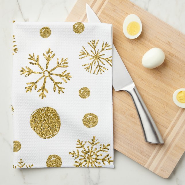 Golden Snow Flakes 1 Tea Towel (Quarter Fold)