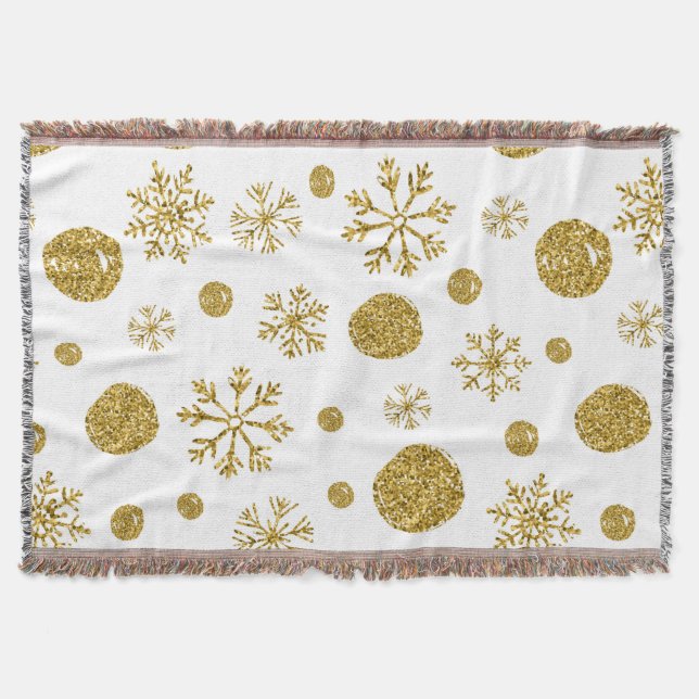 Golden Snow Flakes 1 Throw Blanket (Front)