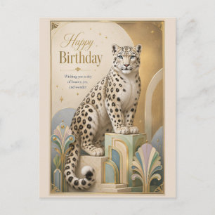 Golden Snow Leopard Birthday Elegance Holiday Postcard