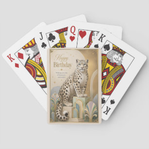 Golden Snow Leopard Birthday Elegance Playing Cards