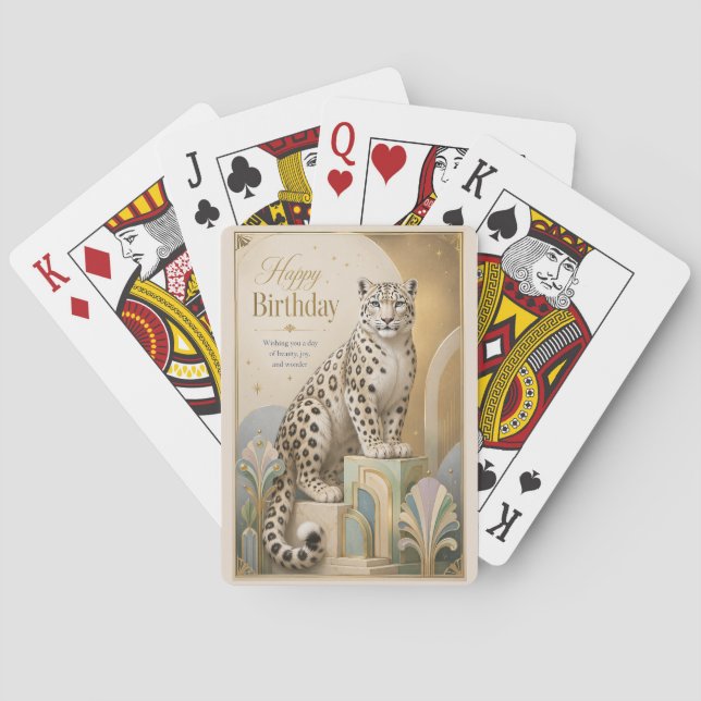 Golden Snow Leopard Birthday Elegance Playing Cards (Back)
