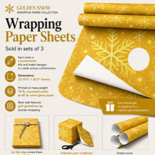 Golden Snow Wrapping Paper Sheet