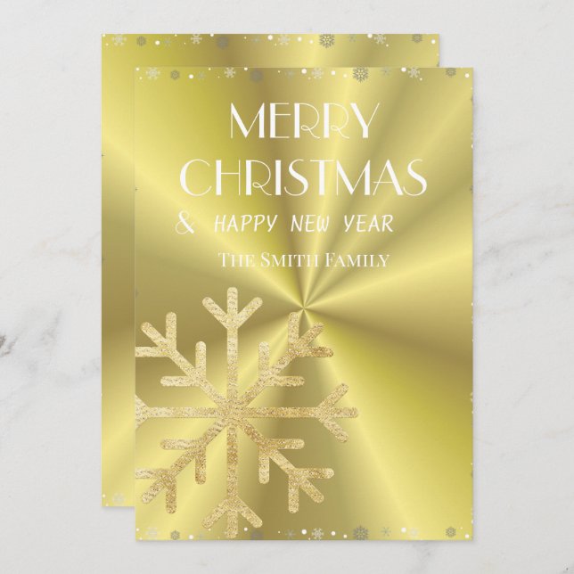 Golden snowflake and golden elegant background holiday card (Front/Back)