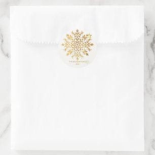 Golden Snowflake - Christmas Cute  Family Name  Classic Round Sticker