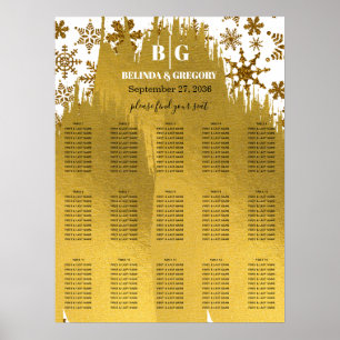 Golden Snowflake Christmas Wedding Seating Chart