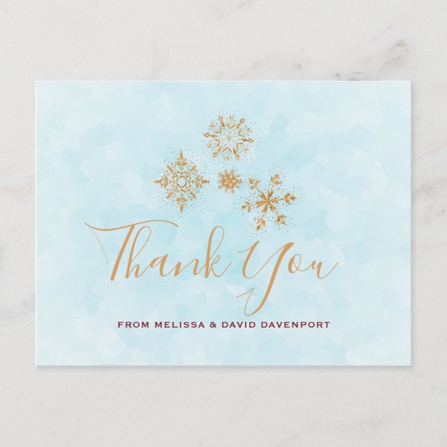 Golden Snowflake Crystals Christmas Thank You Postcard (Front)