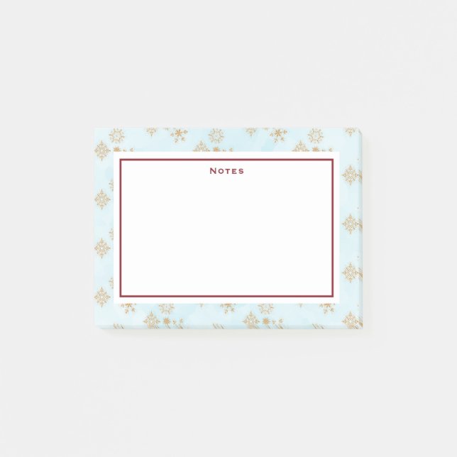 Golden Snowflake Crystals on Frosty Blue Christmas Post-it Notes (Front)