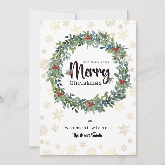 Golden Snowflake Flat Christmas Card (Front)