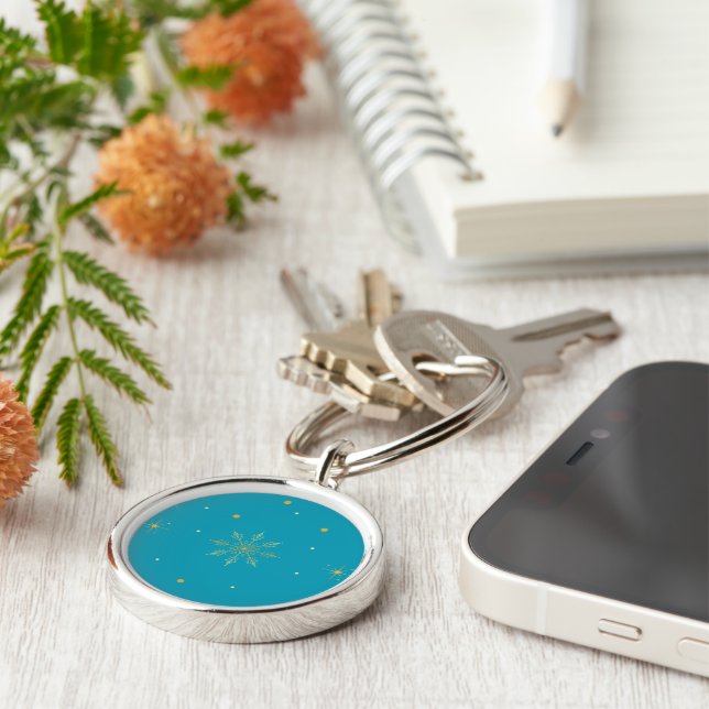 Golden snowflake keychain. key ring (Side)