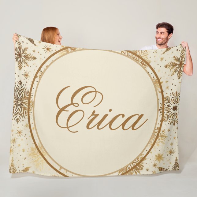 Golden Snowflake Pattern Fleece Blanket (In Situ)