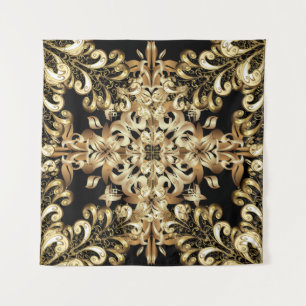 Golden snowflake simple seamless pattern. Vintage Tapestry