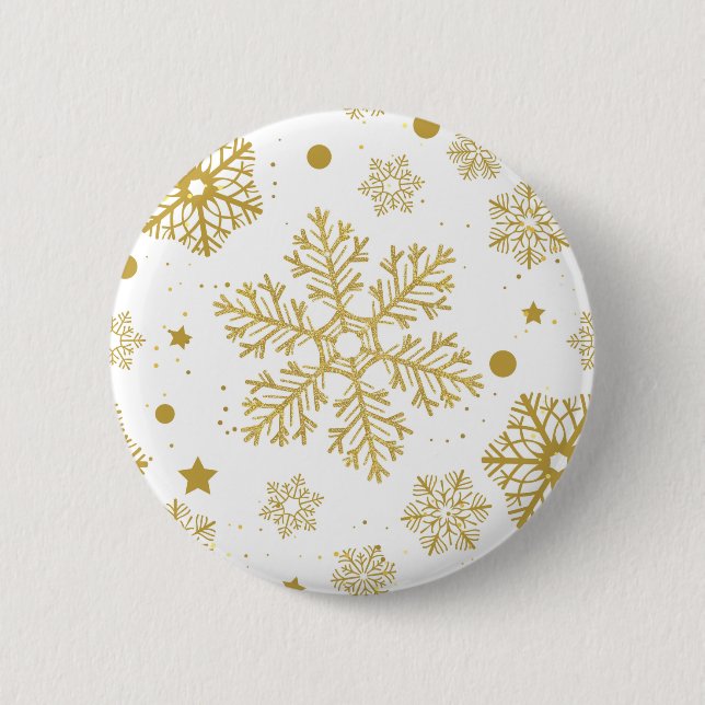 Golden snowflakes 6 cm round badge (Front)