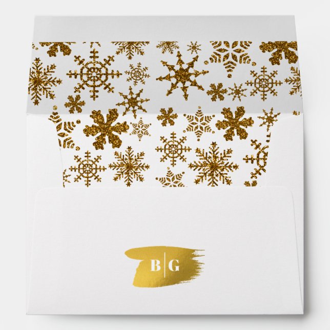 Golden Snowflakes Christmas 5x7 Wedding Invitation Envelope (Back (Bottom))