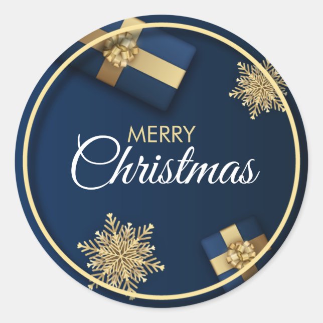 Golden Snowflakes Christmas Card,Merry Christmas Classic Round Sticker (Front)