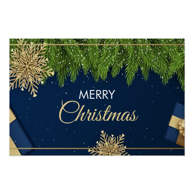 Golden Snowflakes Christmas Card,Merry Christmas Poster (Front)