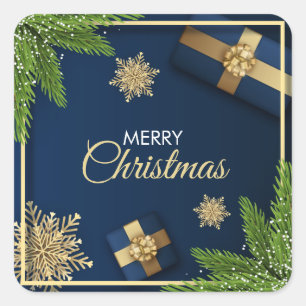 Golden Snowflakes Christmas Card,Merry Christmas Square Sticker