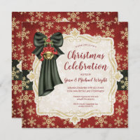 Golden Snowflakes Christmas Poem Party Invitation