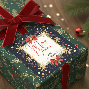 Golden Snowflakes Family Christmas Holiday Square Sticker