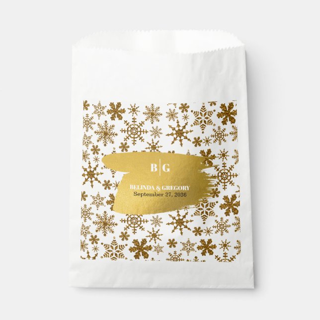 Golden Snowflakes Festive Christmas Wedding  Favour Bags (Front)