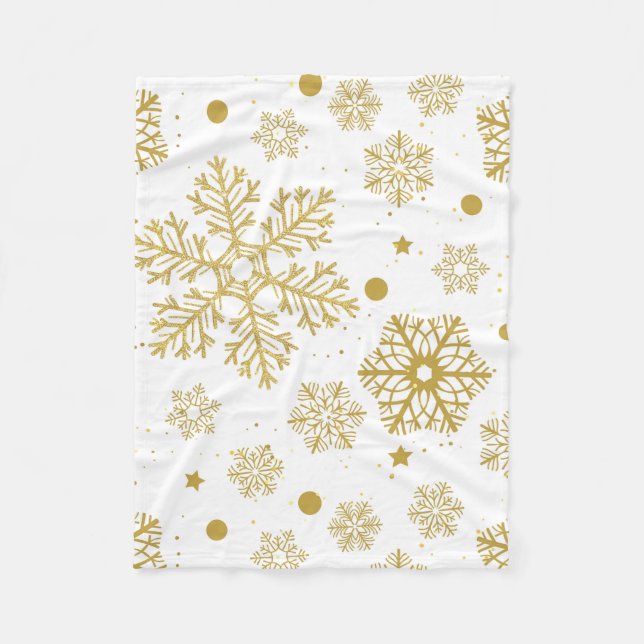 Golden snowflakes fleece blanket (Front)