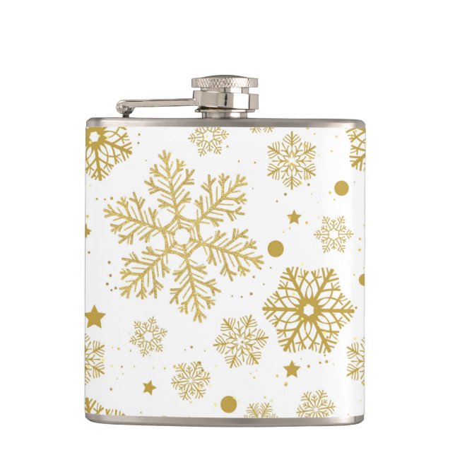 Golden snowflakes hip flask (Front)