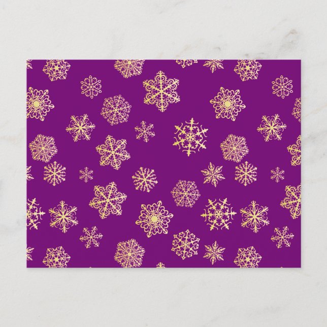 Golden snowflakes on a purple background postcard (Front)