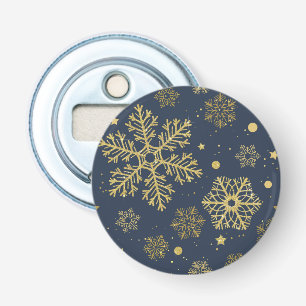 Golden snowflakes on navy bottle opener