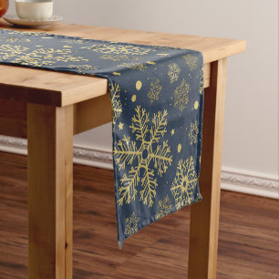 Golden snowflakes on navy short table runner