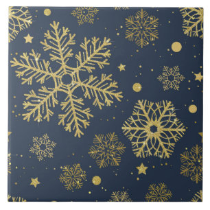 Golden snowflakes on navy tile