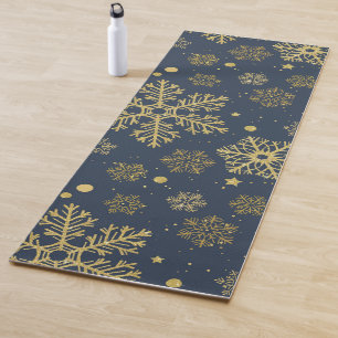 Golden snowflakes on navy yoga mat