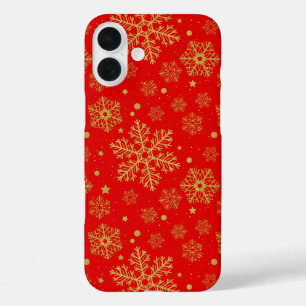 Golden snowflakes on red iPhone 16 plus case