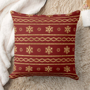 Golden Snowflakes on Red - Classic Christmas (3) Cushion