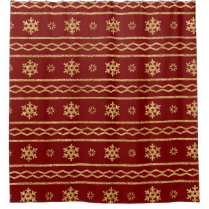 Golden Snowflakes on Red - Classic Christmas (3) Shower Curtain
