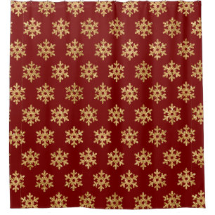 Golden Snowflakes on Red - Classic Christmas (4) Shower Curtain