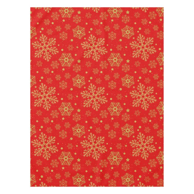 Golden snowflakes on red tablecloth (Front)